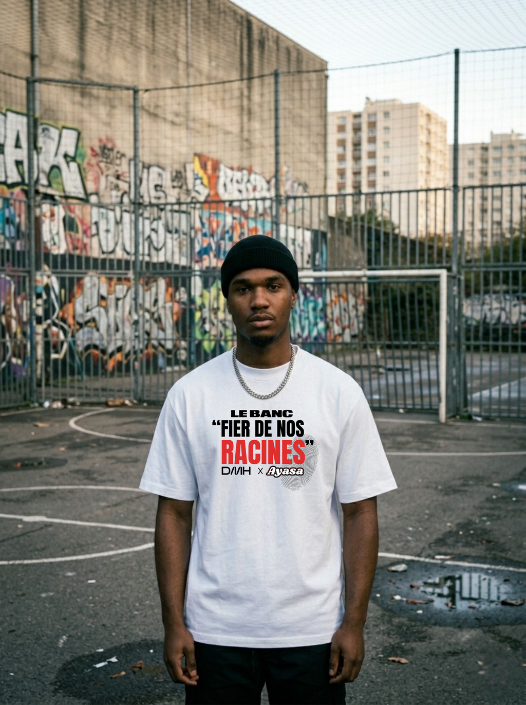 T-shirt « Fier de nos racines » collab Ayasa X Le Banc (Blanc)